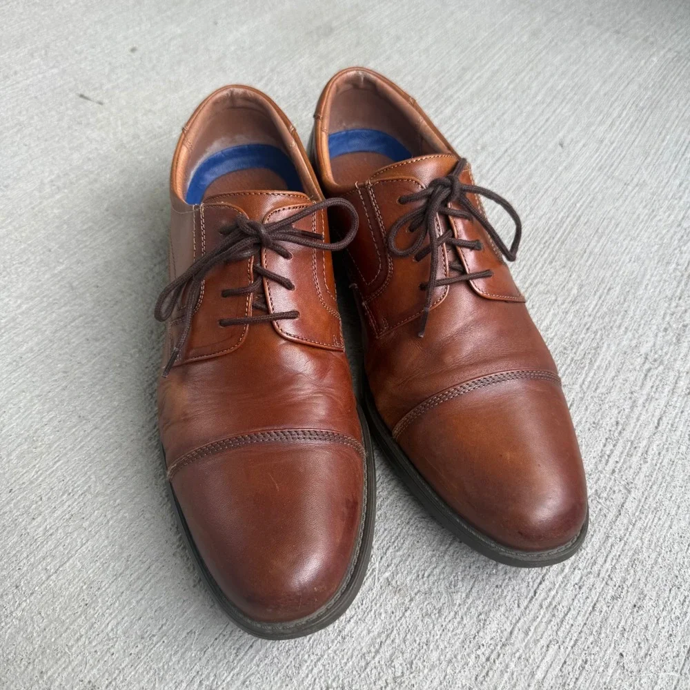 Florsheim Comfortech Brown Leather Cap Toe Oxford Dress Shoes Mens 10D